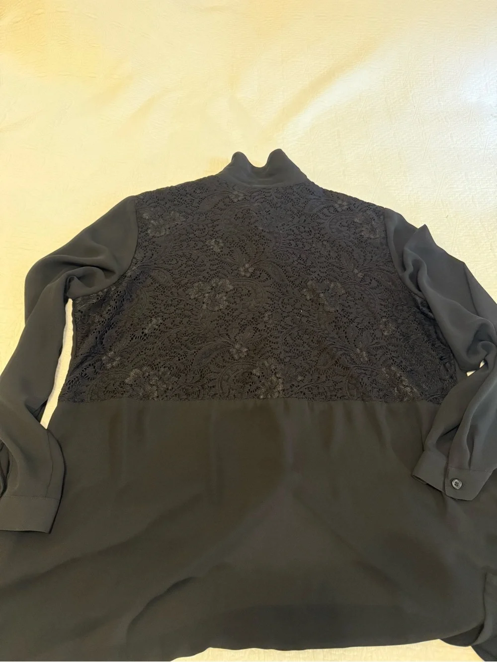 Chico's Black Lace-Shoulder Button-Down Blouse
